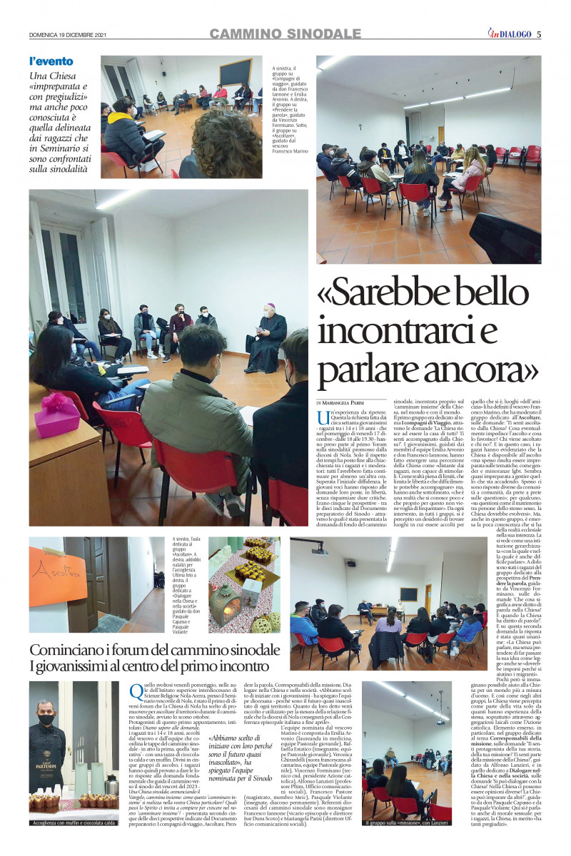 Primo forum sinodale, con i ragazzi. Il racconto del mensile diocesano inDialogo