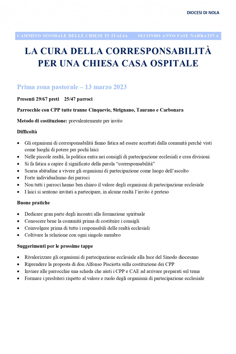 Sintesi incontri con i presbiteri sul Cantiere sinodale diocesano